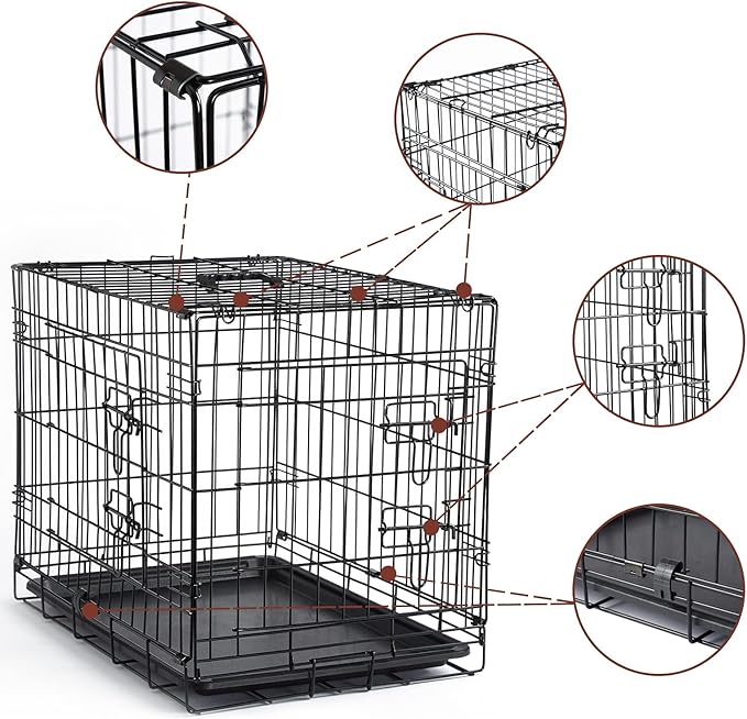 DONORO Dog Crates for Medium Large Size Dogs Indoor Double Door Dog Kennels & Houses for Puppy and Cats, Collapsible Metal Contour Dog Cages (Brown, 36.0" L x 23.0" W x 25.0" H)