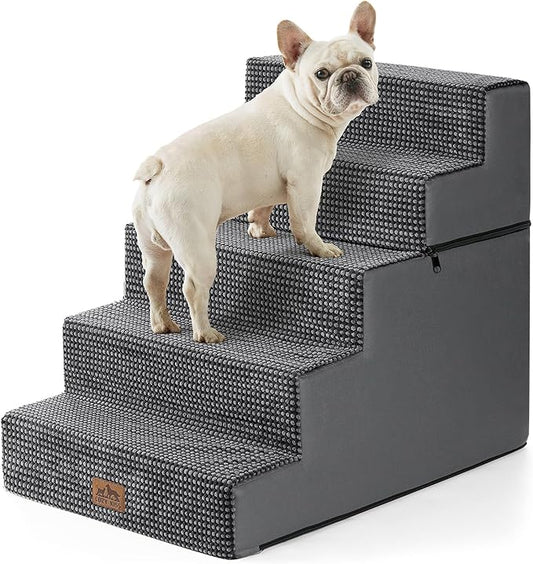 Dog Stairs for Small Dogs, 5 Tier Removable Wider Pet Stairs for Couch and Bed, 23.6" H Non-Slip Dog Steps for Puppies and Old Cats with Support Board, 29.5x19.7x23.6 inch, Dark Grey