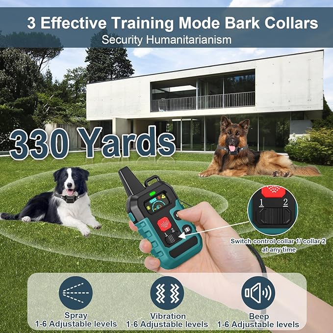 Citronella Training Collar for Dog [2* Bark Collar & 1*Spray Refill] with Beep/Vibration/Spray 4 Mode & 6 Adjustable Sensitivities Spray Dog Collar, IPX7 Waterproof for L/M/S Citronella Bark Collar