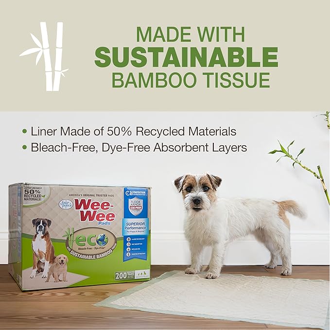 Four Paws Wee-Wee Superior Performance Bamboo Pee Pads for Dogs, Earth Friendly Dog & Puppy Potty Training Pads, Crate Liners, Housebreaking Supplies, 22" x 23" (100 Count)