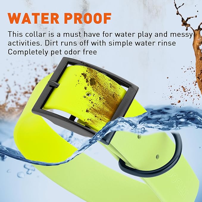 Dogline Biothane Waterproof Dog Collar Strong Coated Nylon Webbing with Black Hardware Odor- Proof for Easy Care Easy to Clean High Performance Fits Small Medium or Large Dogs, Safety Yellow