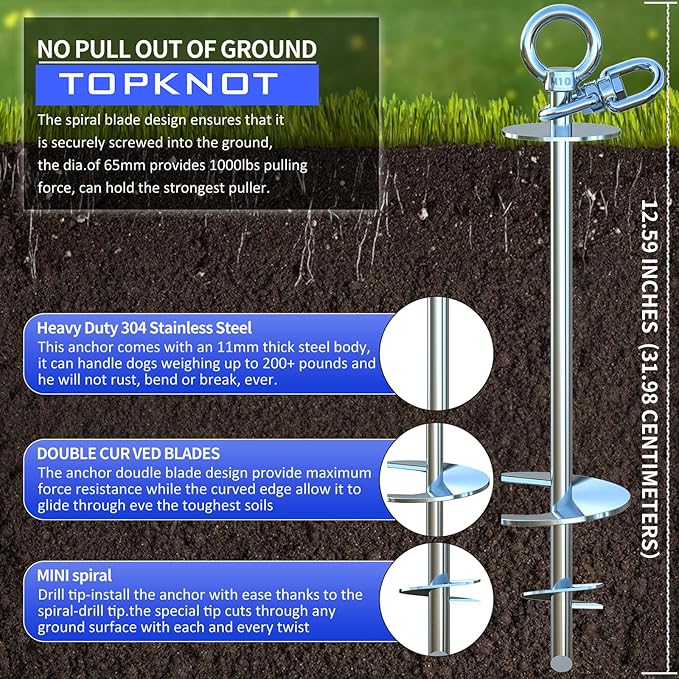 Dog Tie Out Cable and Stake,with 20FT Heavy Duty Cable,360°Swivel Dog Run- No Tangle,Runner for Yard R- Up to 150LBS,Ideal for Outdoor Camping