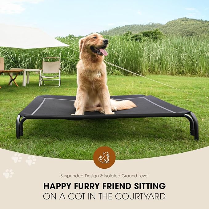 Elevated Dog Bed, Raised Outdoor Dog Bed for Large Sized Dog, Portable Cooling Pet Cot with Breathable & Washable Mesh, Indoor & Outdoor Pet Hammock with Skid-Resistant Feet.