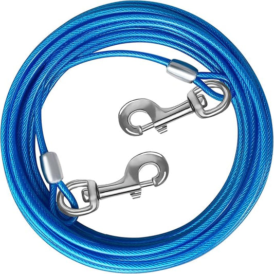 Dog Tie Out Cable 10/15/20/25/30 FT Runner for Yard Steel Wire Cable with Durable Superior Clips Blue Chains for Outside Dog Lead for Large Up to 165 Lbs