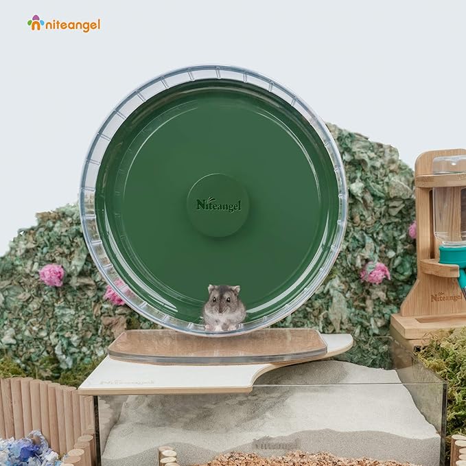 Niteangel Super-Silent Hamster Exercise Wheels: - Quiet Spinner Hamster Running Wheels with Adjustable Stand for Hamsters Gerbils Mice Or Other Small Animals (M, Dark Green)