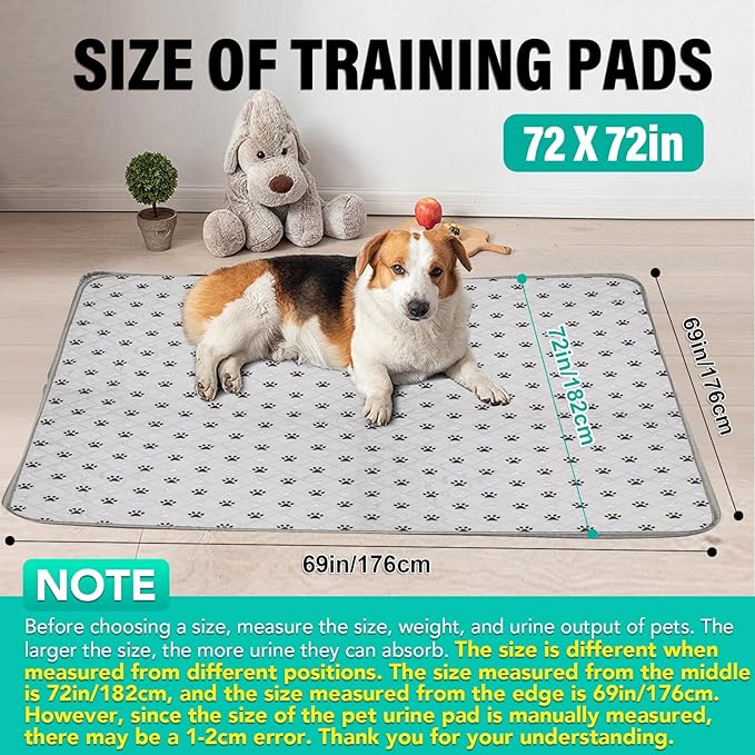 1 Pack Extra Large 72"X72" Washable Pee Pads for Dogs Super Absorbent Dog Training Pads Non-Slip Waterproof Pet Training Pads Mats Whelping Pads for Dogs Cats Puppy