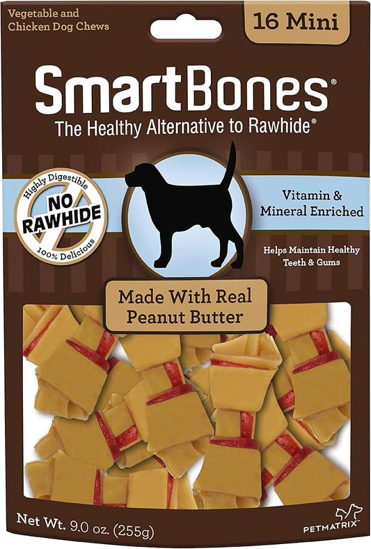 SmartBones Rawhide-Free Peanut Butter Mini Bones 16 Count (Pack of 1)