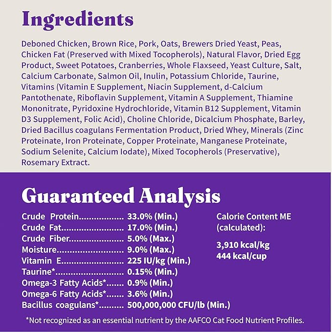 Halo Holistic Cage Free Chicken Cat Food, Healthy Grains Dry Cat Food, Complete Digestive Health, Kibble for Adult Cats, 6 lb Bag