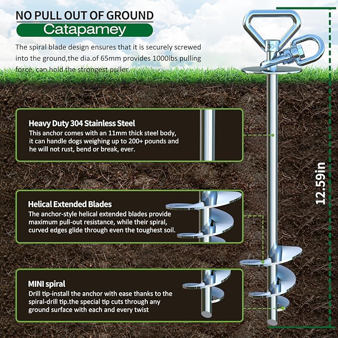 Dog Tie Out Cable and Stake,(up to 200lbs) 360° Swivel Dog Run Anchor -with 30FT Heavy Duty Cable,Runner for Yard-Dog Stake for Yard Outdoor Camping