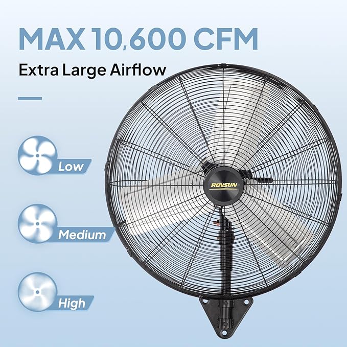 ROVSUN 30" Wall Mounted Fan, High Velocity Industrial Wall Fan with Wide Angle Oscillating, Commercial Ventilation Use, Suit for Garage, Shop, Greenhouse, Gym, UL Listed, 2-Pack