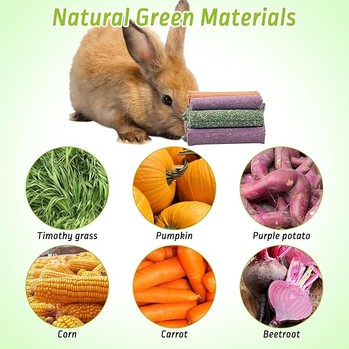 Fhiny 27 PCS Natural Bunny Chew Toys Molar Rabbit Toys Contain Timothy Grass Pumpkin Beets Purple Potatoes Carrot Hamster Treats for Chinchillas Guinea Pigs Mice Gerbils Teeth Grinding