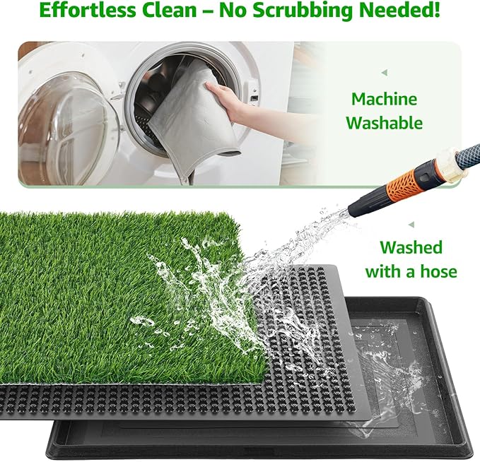 Dog Grass Pet Loo Indoor/Outdoor Portable Potty, Dog Litter Box, Artificial Grass Patch Bathroom Mat and Washable Pee Pad for Puppy Training, Full System with Trays (Pet Training Tray, 20"x30")