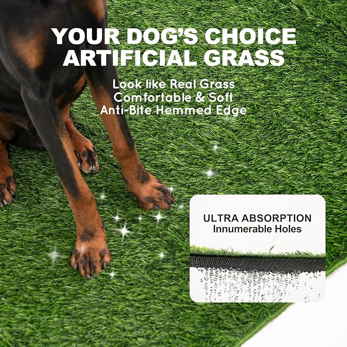 Dog Grass Pad with Tray Extra Large 45”×34” Ultra-Absorbent Artificial Grass Pad for Dogs Potty Grass Hemmed Edge for Indoor Potty Training, Reusable Dogs Pee Pads, Dog Litter Box Balcony