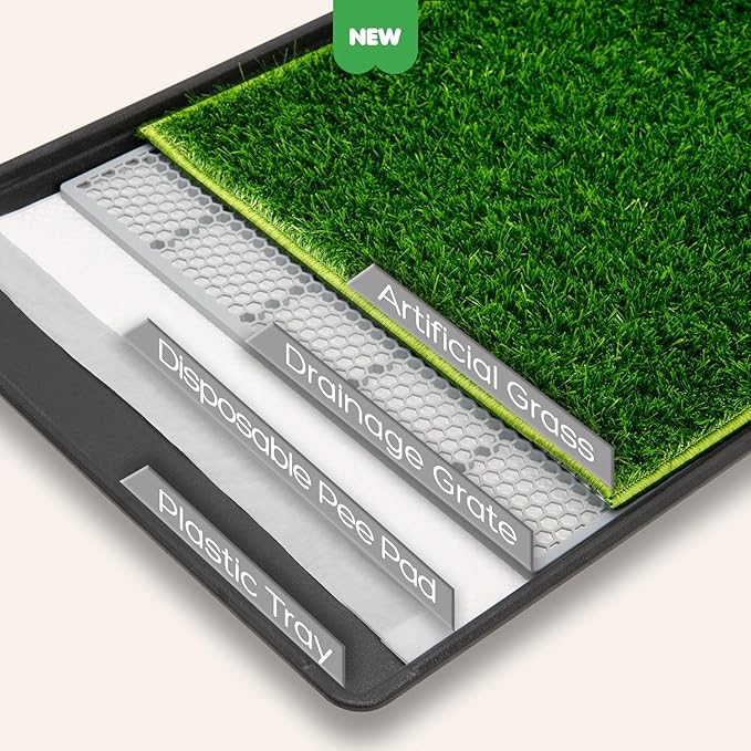 Dog Grass Pad with Tray, 34×23in Large Litter Box, 2×Grass Pad for Dogs Potty Washable, Thick Soft Odor-Free Hemmed Dog Pee Grass, Indoor Potty Training Balcony