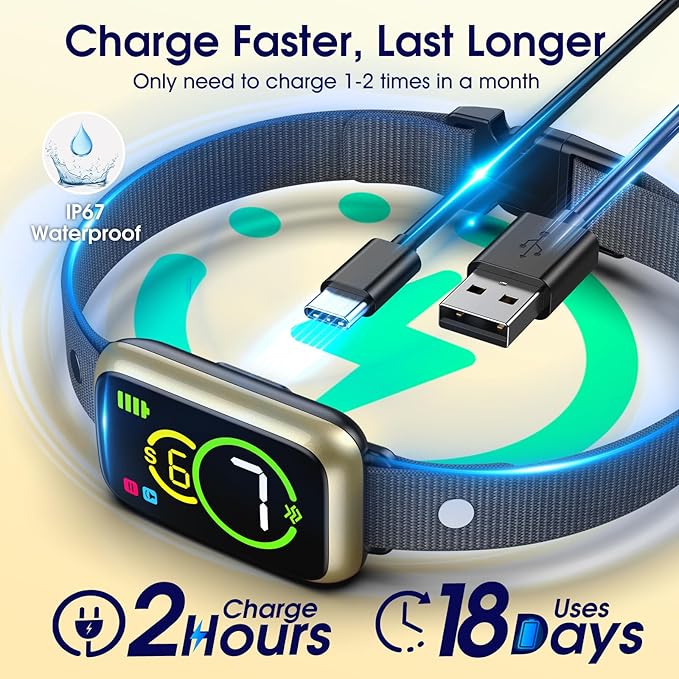 Smart Dog Bark Collar, Automatic Stop Bark Collar for Large, Medium, Small Dogs, Safe & Humane Barking Collar with Beep, Vibration & 7 Adjustable Sensitivity, Anti Barking Device IP67 Waterproof