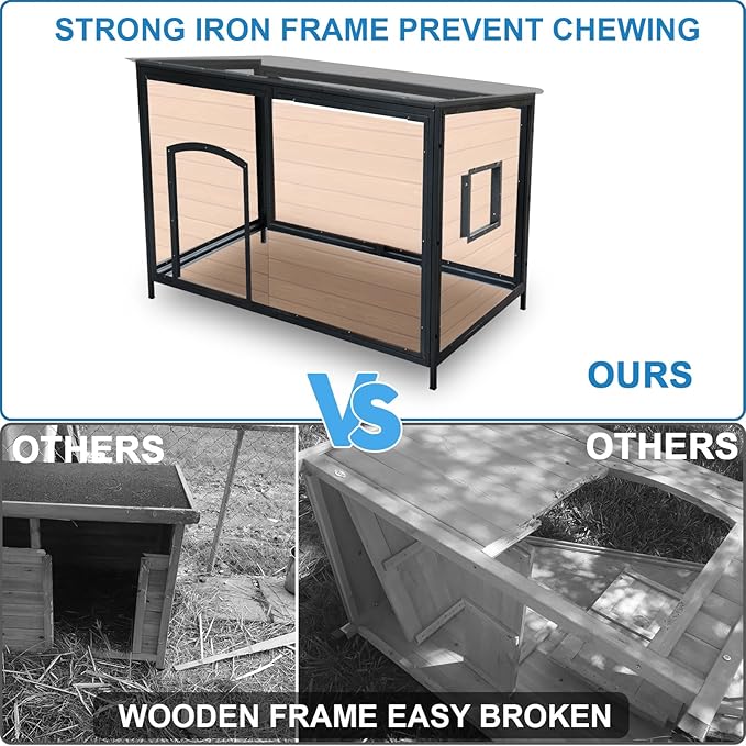 Dog House Outdoor Insulated 34.3" L Dog Kennel 6 Sides All-Round Foam Winter Weatherproof for Small Medium Dogs with Strong Metal Chew Proof Frame