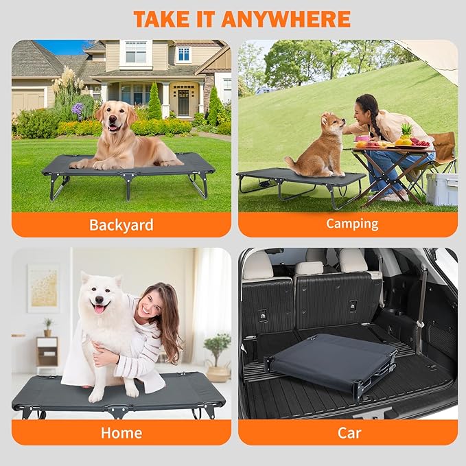 Dog Elevated Bed Foldable Portable Raised Bed Camping cot Outdoor Summer Dog Bed (Medium, Grey-Textilene)