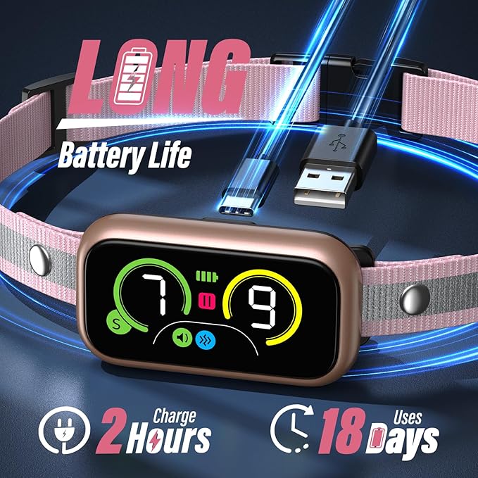 Dog Bark Collar, Smart Barking Collar with 4 Modes, 7 Adjustable Sensitivity for Barking Howling Whining, Automatic Anti Barking Device for Large Medium Small Dogs IP67 Waterproof for Indoor & Outdoor
