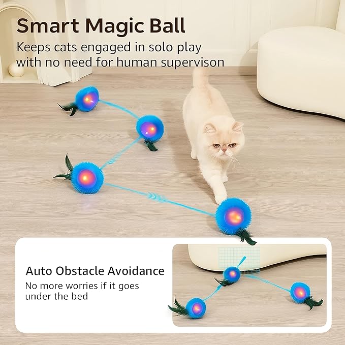 Interactive Cat Toys, Play Mat with Automatic Motion Balls, LED Lights, Bird Chirping Sound, 3 Speed Levels, Indoor Enrichment, Cat Pattern Design