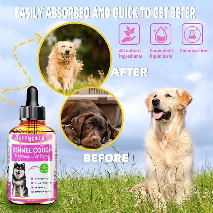 Dog Cough Treatment，Effective Kennel Cough Medicine for Dogs & Cats, Natural Kennel Cough Treatment and Allergy Relief, Herbal Drops for All Breeds & Sizes, Soothing Dog Cough Medicine