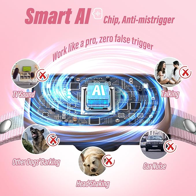 Dog Bark Collar, Smart Barking Collar with 4 Modes, 7 Adjustable Sensitivity for Barking Howling Whining, Automatic Anti Barking Device for Large Medium Small Dogs IP67 Waterproof for Indoor & Outdoor