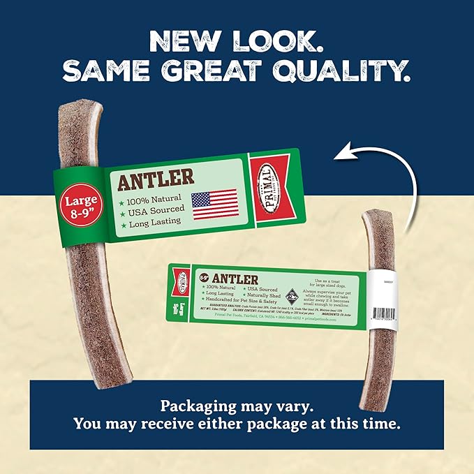 Primal Antlers for Dogs, Grade A Split Elk Antlers for Large Canines 30-45 lb, Natural Chews for Aggressive Chewers, Naturally Shed, Long Lasting Dog Bones, 1 ct