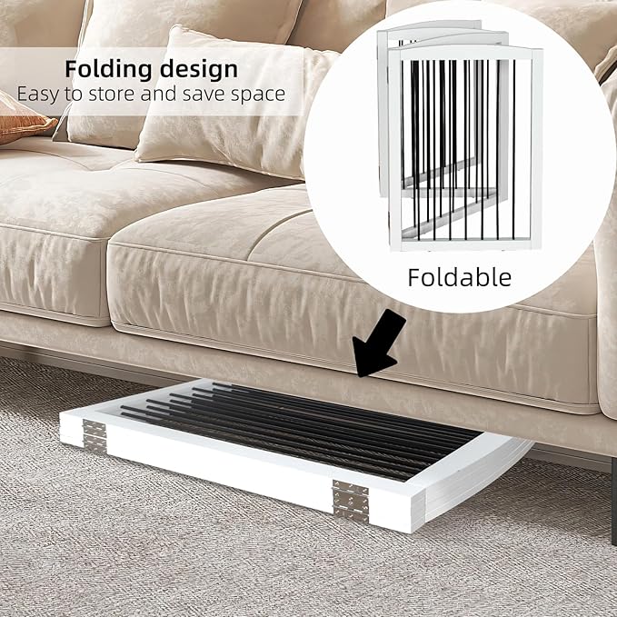 Freestanding Panel Dog Gate for Indoor, Doorways, Stairs, or Hallways - Foldable Wooden Pet Fence With Support Feet - 24" Height, 4 Panels, White