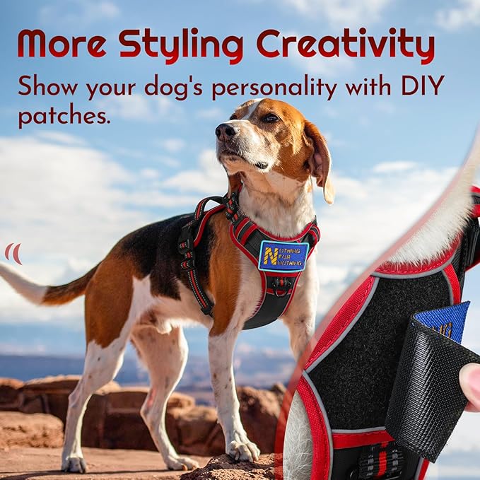 Eagloo Dog Harness Medium Sized, Easy Wearing with 3 Buckles, Adjustable No Pull Pet Harness with 2 Rings for Walking, No Chock Reflective Soft Padded Vest with Control Handle, Black & Red, M