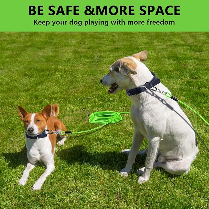 Dog Tie Out Cable 50FT-500Lbs,Heavy Duty Dog Leads Line for Yard with Swivel Hook,Medium Large Dogs Leash&Chains for Outside,Rust Chew Proof Dogs Run Cable for Outdoor Camping (Green, 50FT)