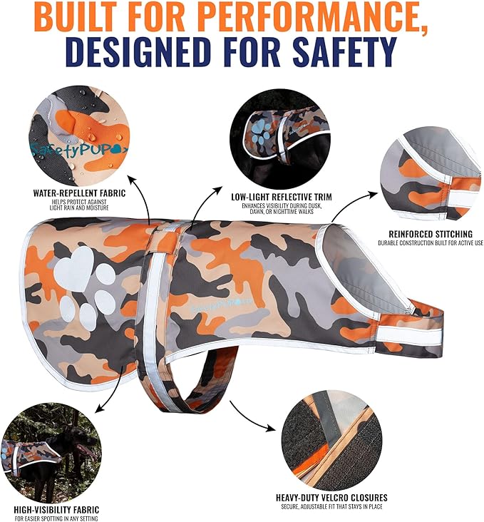 Dog Reflective Vest – Hi-Vis Fluorescent Visibility That Helps to Safeguard Your Pet On/Off Leash in Urban & Rural Areas (Camo, Small)