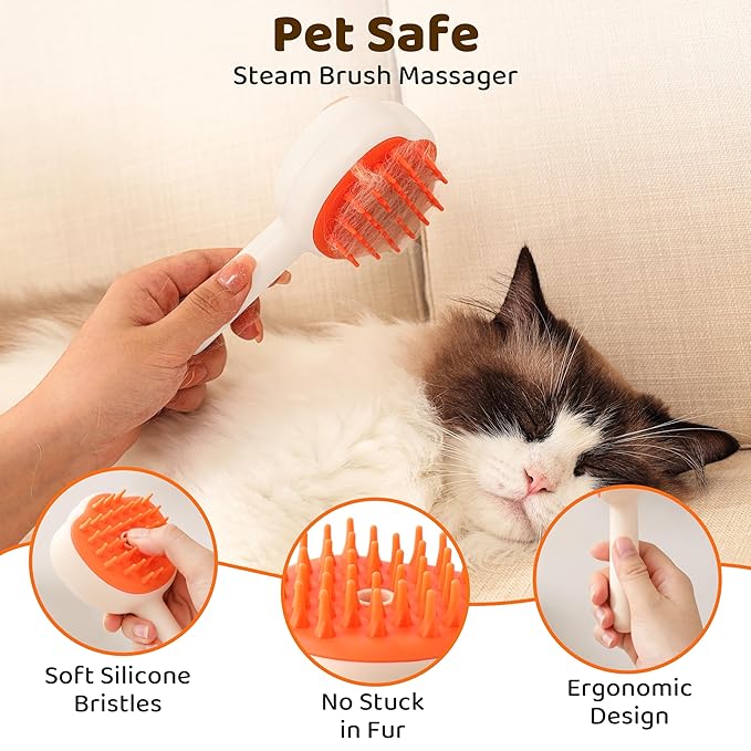 Steam Cat Brush, 6-in-1 Dog Brush Spritz Defur Comb, Steamy Skin Friendly Deshedding Grooming Tool, Suitable for Shedding & Haired Pets, Pet Supplies Accessories,White