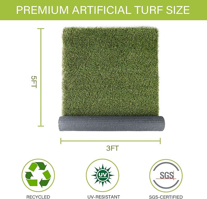Dog Grass Pads 3 x 5 FT Artificial Grass Pee Pads for Dogs Potty Fake Grass Rug Turf Mat for Dogs Training Indoor Outdoor Garden Lawn Artificial Grass Rug