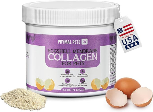 Eggshell Membrane Collagen for Dogs - Non-Gelatin and Non-Bone Marrow Based, All Natural Premium Dog Collagen Powder from Eggshell Membranes: Supports Pet HIPS, Joints, Nails, Fur and Digestion.