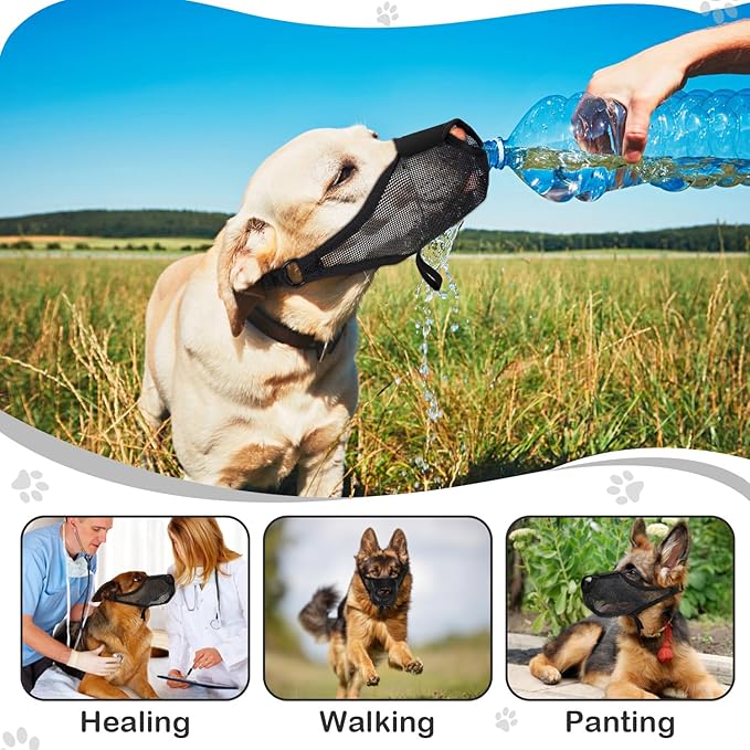 Dog Muzzle, Soft Air Mesh Muzzle for Small Medium Large Dogs Anti Biting Barking Chewing Scavenging, Breathable Adjustable Loop Pets Muzzle with Front Opening Design Allows Panting Drinking (Black,M)