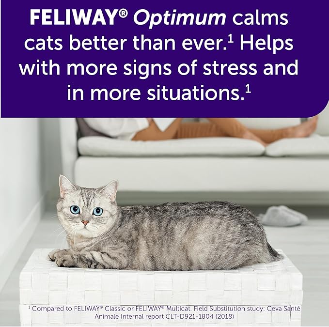 FELIWAY Optimum 6 x 30 Day Cat Calming Refills for Pheromone Diffuser, 6 x 48ml Value Pack - Helps Reduce Common Signs of Stress in Cats & Kittens, Enhanced Calming