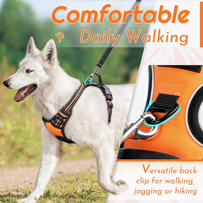 Eagloo Dog Harness Medium Sized Dog, No Pull Service Vest with Reflective Strips and Control Handle, Adjustable and Comfortable for Walking, No Choke Pet Harness with 2 Metal Rings, Orange, M