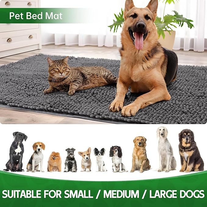 Dog Door Mat Indoor Entrance, 72" x 36" Absorbent Quick-Drying Mud Mat for Dogs, Non-Slip Door Rugs for Entryway Indoor Washable, Soft Chenille Dog Mat for Muddy Paws