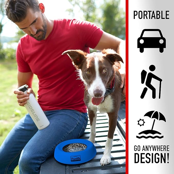 Franklin Pet Supply Travel Pet Silicon Bowl 27oz. – No Spill – BPA Free – Splash Proof – for Water and Food – Travel Smart Design – Portable Car Design – for Larger Dogs,Blue