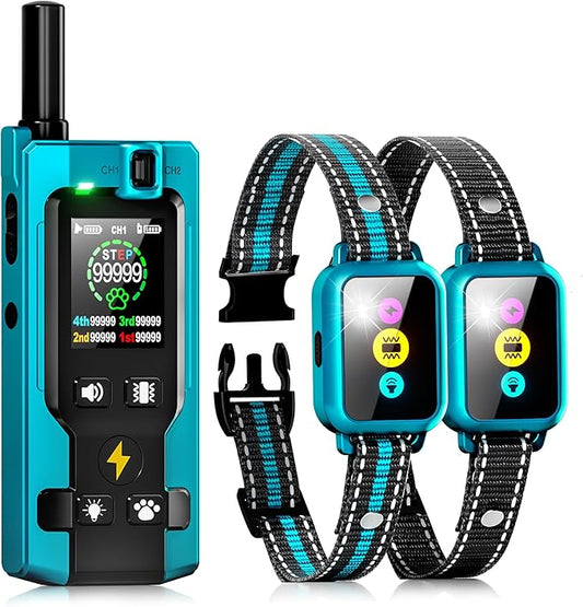 Dog Training Collar with Remote 2 Dogs - 4200FT Step Counter & Smart Color Screen Dog Collar with 5 Modes, IP67 Waterproof Rechargeable E-Collar for Large Medium Small Dogs