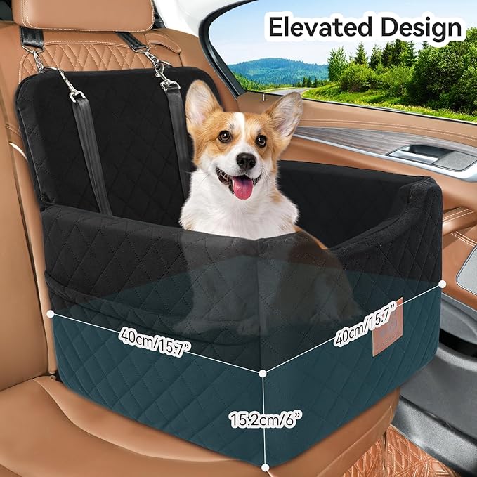Dog Car Seat for Small/Medium Dogs Under 35lbs,Memory Foam Dog Booster Seats,Detachable and Washable Traval Pet Car Seat,Dogs Bed with 2 Safety Belts(Balck)