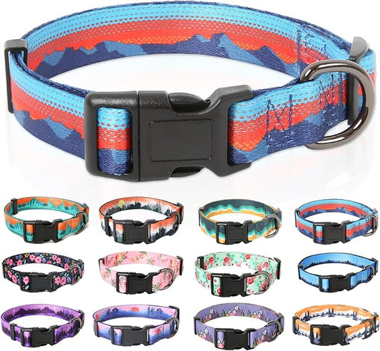 HEELE Dog Collar, Adjustable Soft Dog Collar for Small Medium Large Dogs,Floral Patterned Puppy Collars with Quick Release Buckle M Length 13.39''-20.87''