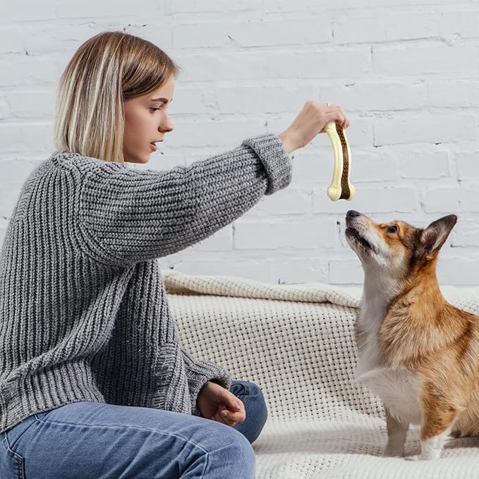 Sosation 6 Pcs Dog Toys for Aggressive Chewers Nylon Beef Flavor Bones Tough Puppy Teething Toys Puppy Chew Bones for Large Medium Small Breed Dogs Puppies Pets Chew Toys(Medium)