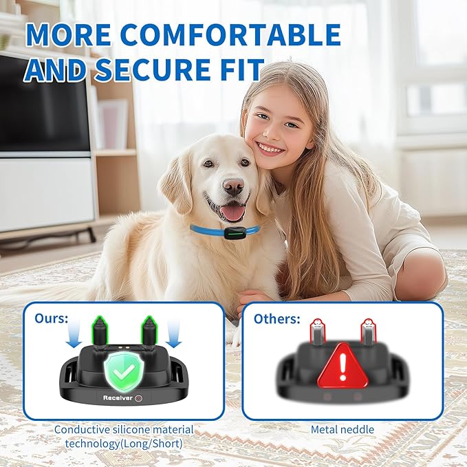 Dog Training Shock Collar 4000FT Dog Bark Collar with Remote IP67 Waterproof 4 Training Modes Beep Vibration Shock Light Mode Magnetic Charger Electric Dogs Collar 8-25 inches Double Shock Sea Blue