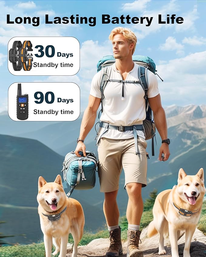 Dog Training Collar 2 Dogs - 3300FT Shock Collar for Dogs with 3 Training Modes, Rechargeable IP67 Waterproof for Small, Medium, and Large Dogs