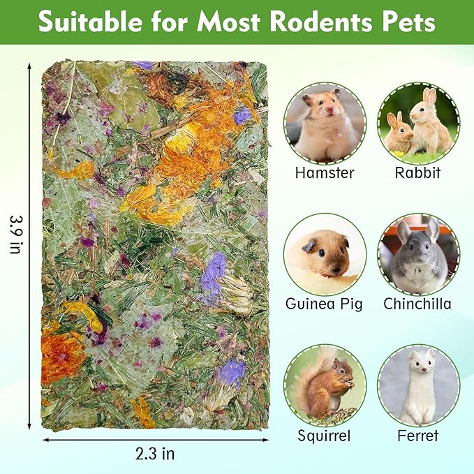 Fhiny 24 PCS Rabbit Timothy Hay Chips Toys, Natural Bunny Molar Treats with Herbal Flowers Rabbit Chew Toys for Teeth Small Animal Snacks for Rats Chinchillas Guinea Pigs Hamsters