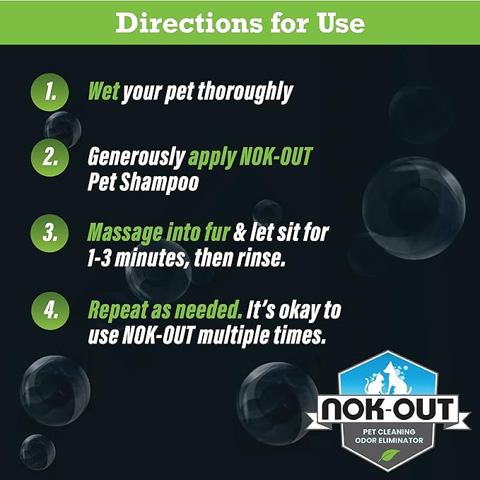 NOK OUT Premium Grade Pet Shampoo for Dogs and Cats, Veterinary Strength and Odor Eliminator Formula, Made in the USA, 20 Ounce Bottle, 2-Pack