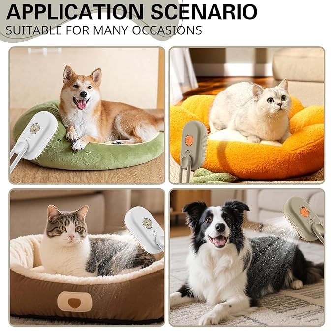 Steamy Pet Brush - Convenient Hair Removal, Easy Collection, Massage Function - Ideal Steam Brush for Cats! (Coffee)