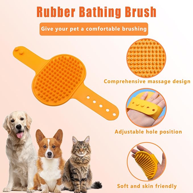 Cat Grooming Brush Kit 6 Tools - Deshedding & Dematting for Long/Short Hair, Self-Cleaning Slicker Brush with 6-in-1 Flea Comb for Cats & Kittens (Orange)
