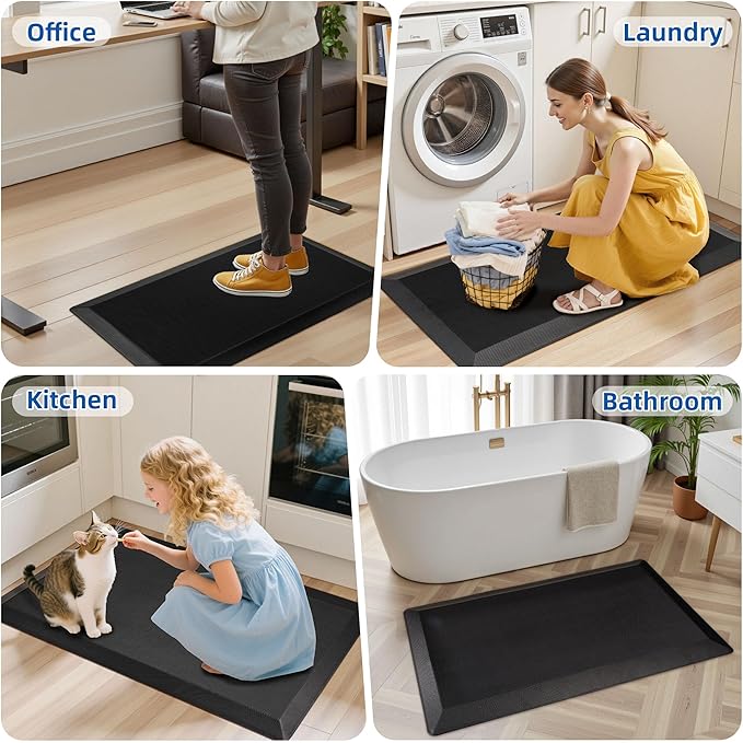 2 PCS Anti Fatigue Kitchen Mats for Floor, 9/10 Extra Thick Cushioned Standing Desk Mat, Comfort Memory Foam Ergonomic Kitchen Rugs and Mats Non-Slip Waterproof for Office, Kitchen, 20"x32"+20"x48"