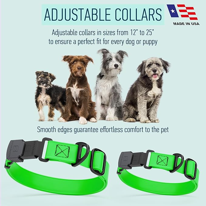 Dogline Biothane Waterproof Dog Collar with Herm Sprenger Stainless Steel Quick Release Buckle – Heavy Duty Tactical Durable Collar for Dogs – Comfortable and Safe Pet Collar, W 3/4" L 12-19", Green